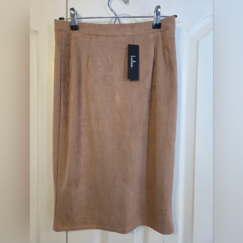 Lulu's Tan Pencil Suede Skirt